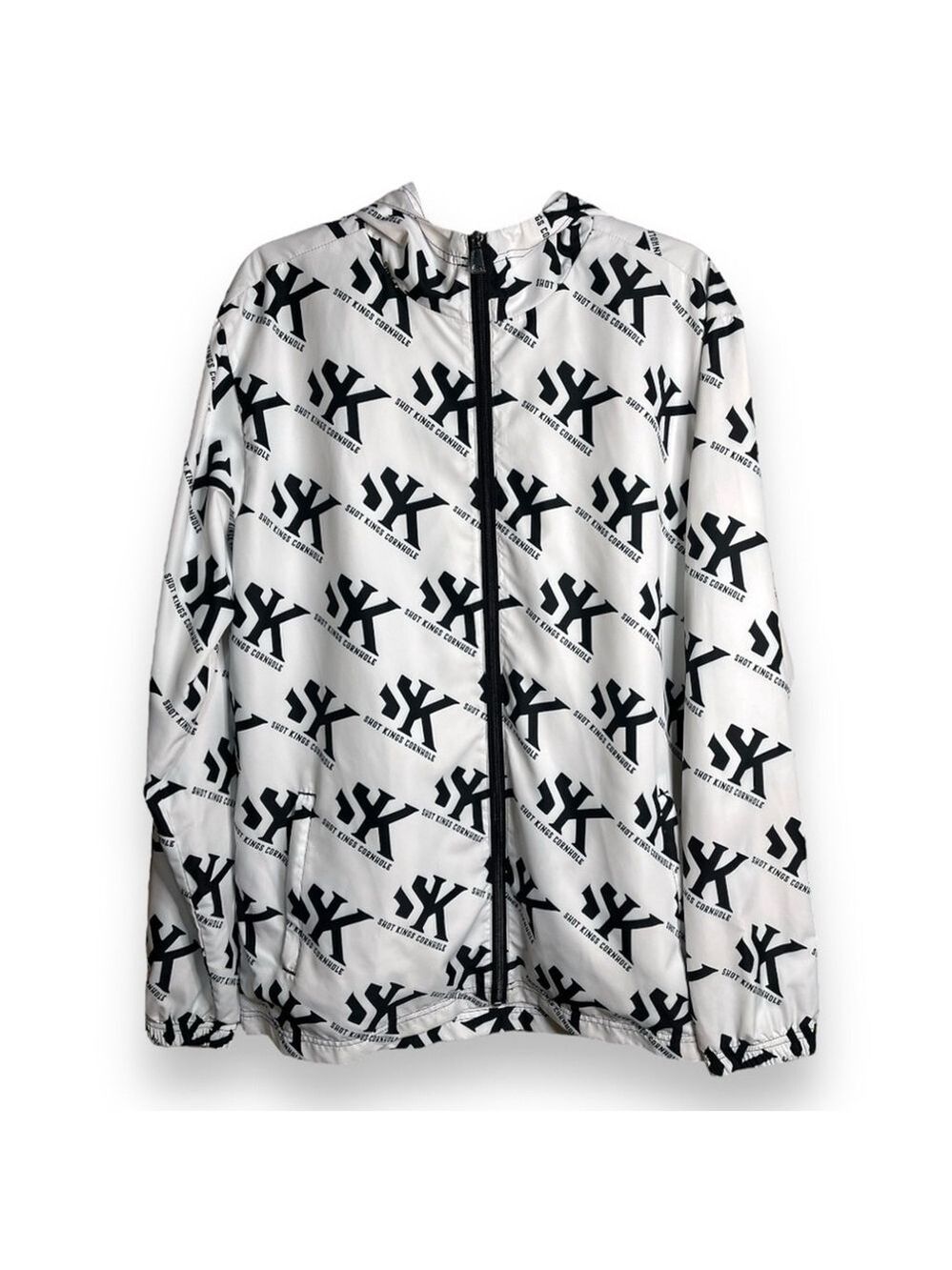 Cornhole Windbreaker Black and White Jacket Shot King Cornhole Logo Size Large
